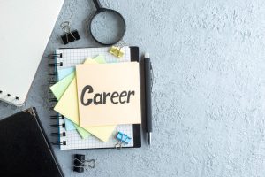 A notepad with the word Career on a desk